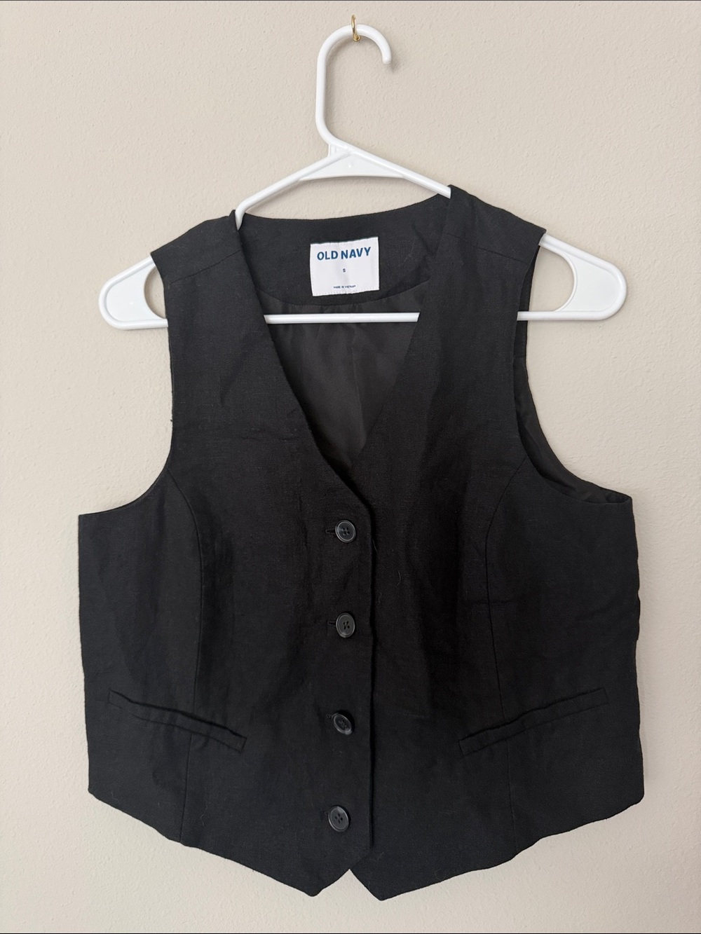 Old Navy Black Women’s Linen Blend Button-Front Vest